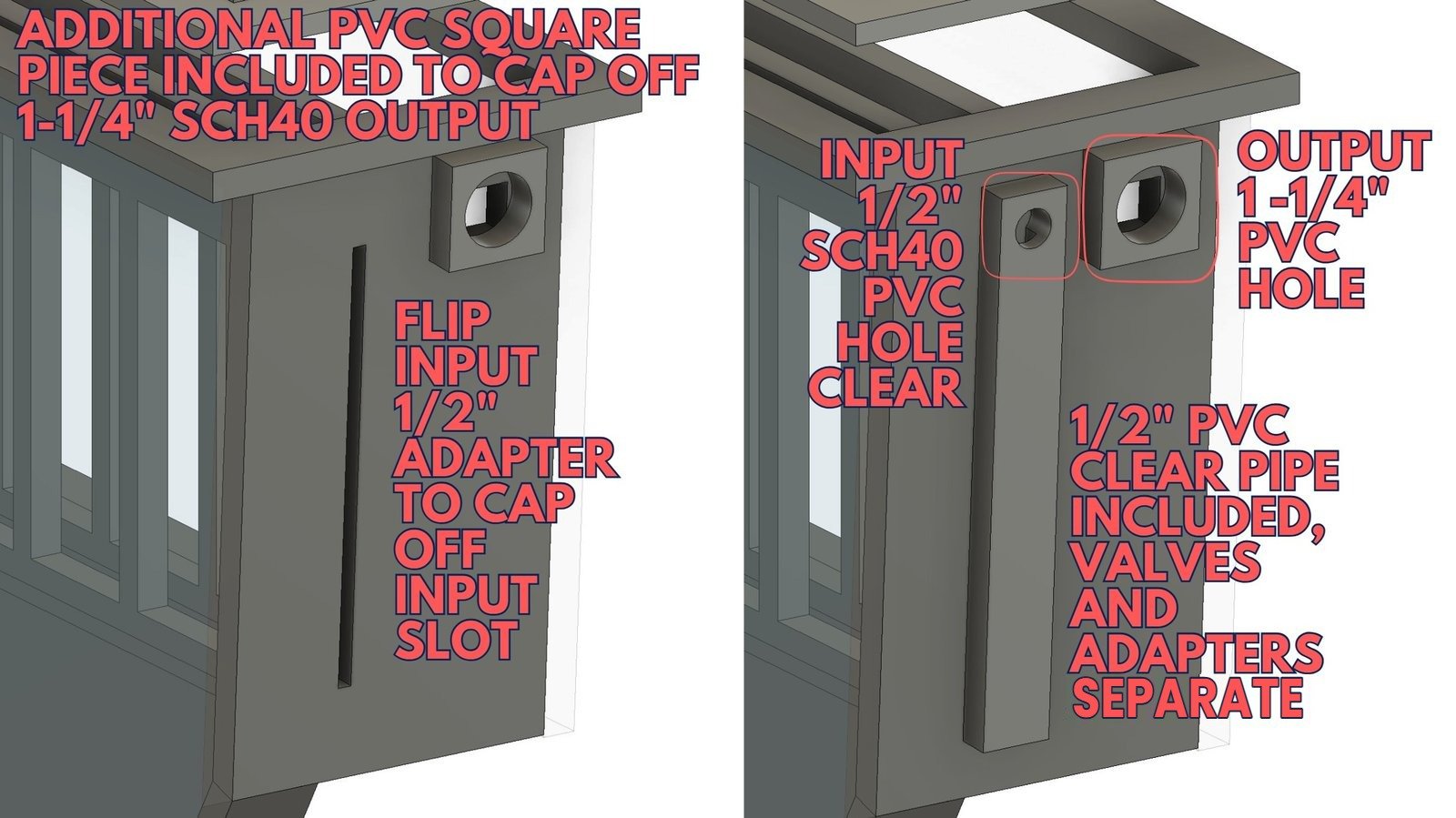 V1 electrolysis cell kit CAD view with annotations, dividers sold separately