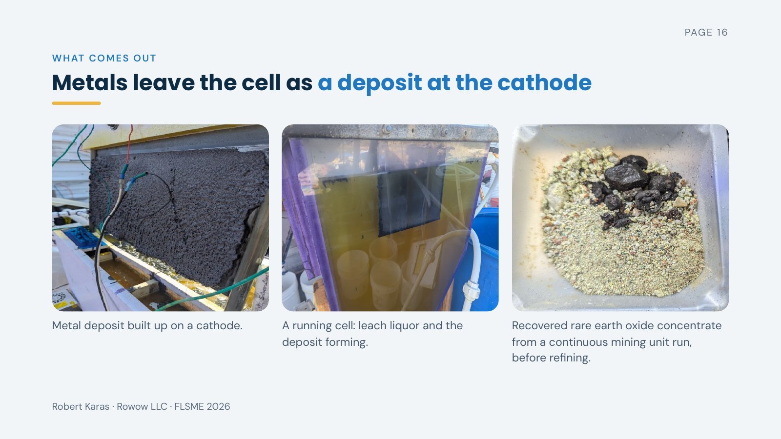 Slide 16 of 19. Metals leave the cell as a deposit at the cathode